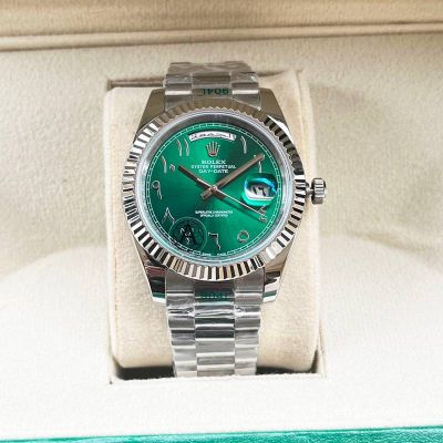 ROLEX Day-Date Replica with Green Dial Arabic 904L Steel 8215 Automatic Movement 41MM Watch